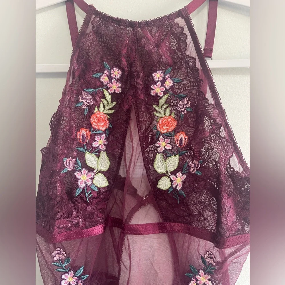 Topshop maroon floral Lace Bodysuit